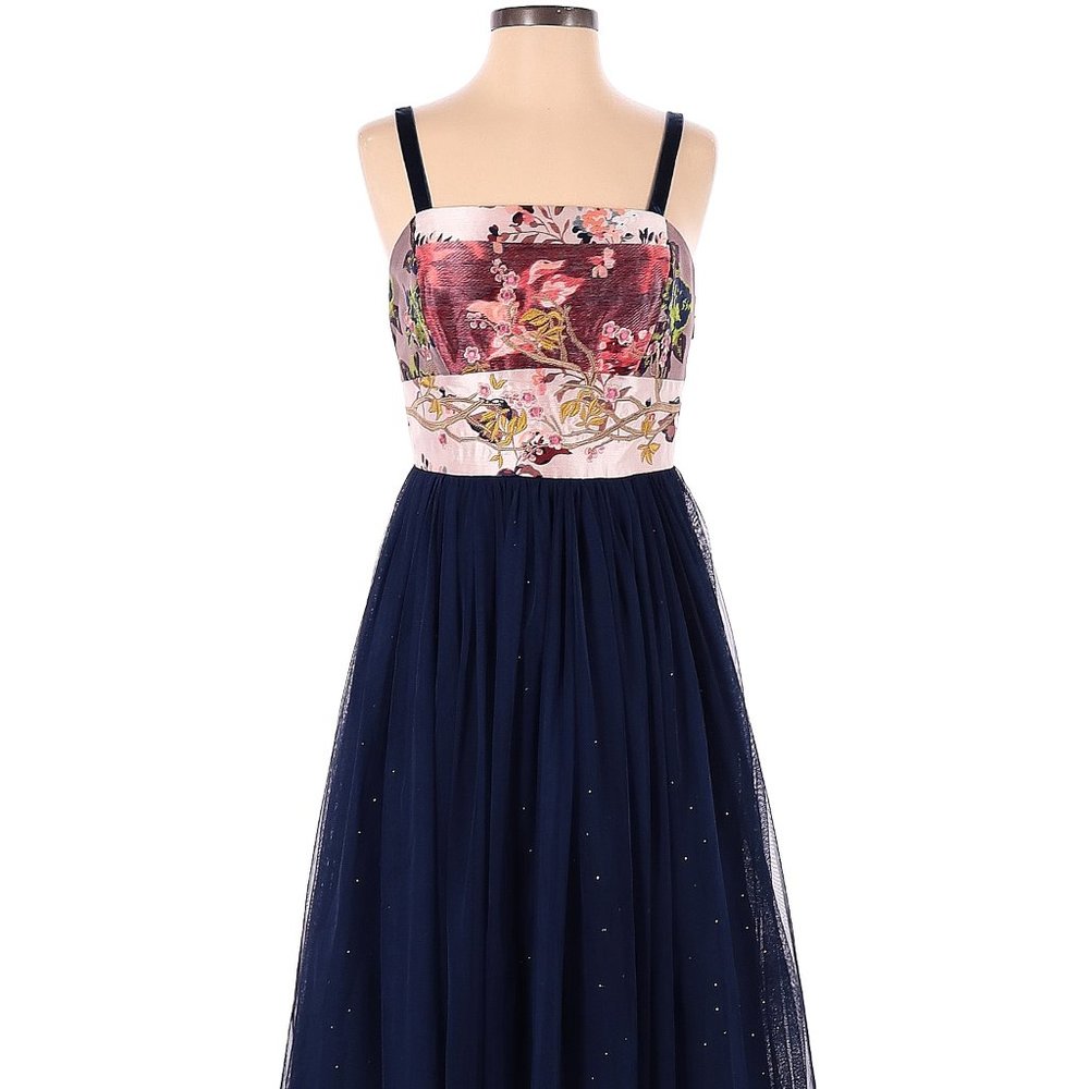 Moulinette Soeurs Anthropologie Floral Brocade Tulle Sparkle Strapless Dress
